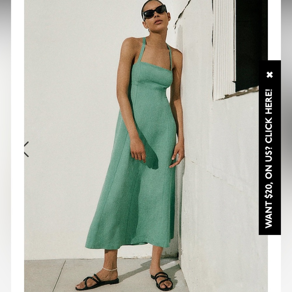 Madewell Trellis Green Tie-Back Cami Midi Dress